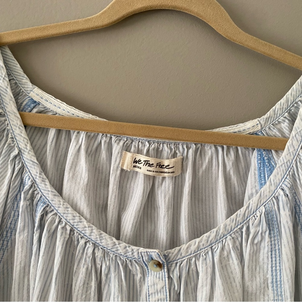 Free People | Yoke neck, 3/4 sleeve, seersucker striped swim cover | SZ M - Picture 3 of 6